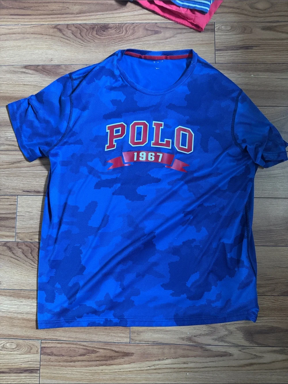 Polo by Ralph Lauren Blue Camouflage Athletic Tee with Red Logo